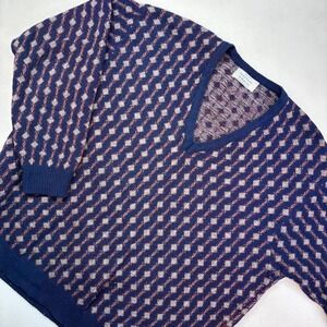 United Colors of Benetton Wool Blend V Neck Sweater Diamond 52 - L Made In Italy